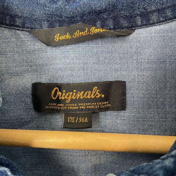 Jack And Jones Originals Indigo Denim Button-Up Shirt Embroidered Slim Fit Sz M - Picture 2 of 12